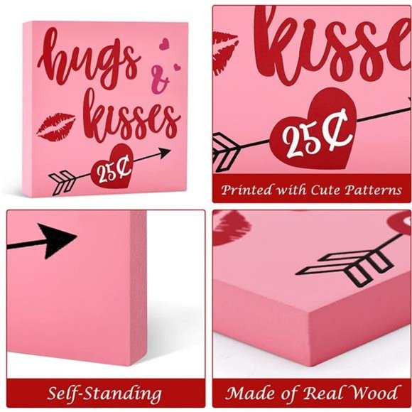 Valentine's Day Tiered Tray Decor Rustic Wooden Decorations Love Sign Set of 4 - Picture 6 of 7